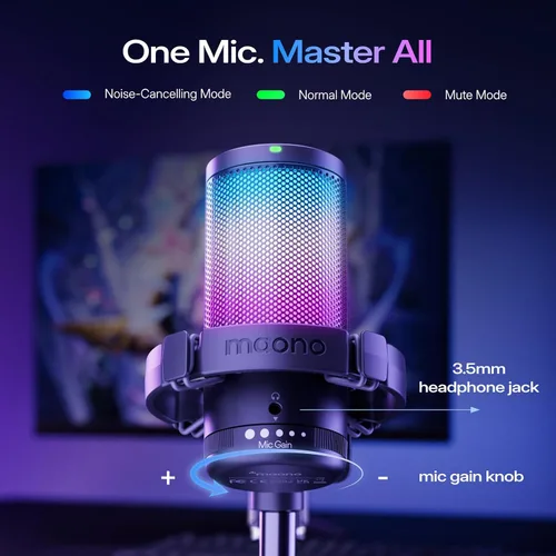 Miniatura 5 de MAONO USB Gaming Microphone for PC, Noise Cancellation Condenser Mic with RGB Lights, Mute, Gain for Streaming, Recording, Podcast, Chat, Twitch