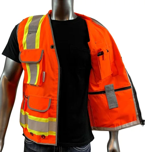 Miniatura 4 de REXZUS A Chaleco Reflectante Clase 2 Heavy Woven Dos Tonos Ingeniero Hi Viz Chaleco de Seguridad 3M 8712 Cinta Naranja