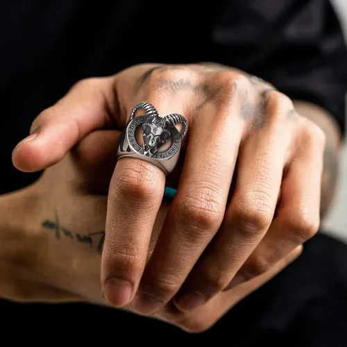 Miniatura 7 de U7 Men's Punk Ring Stainless Steel Black Gold Color Signet Ring, Cool Costume Rings -with Gift Box