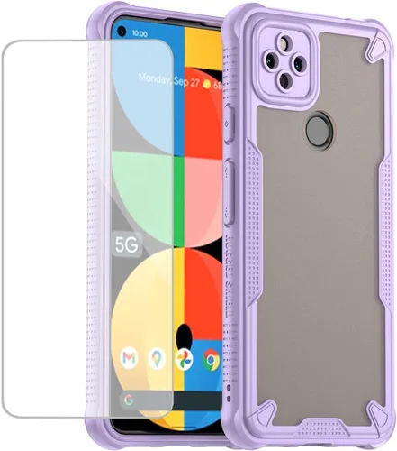 Case for Pixel 5A 5G Case, for Google5A G1F8F Cases with Tempered Glass Screen Protector, Frosted Translucent Back Cover Non-Slip Protective Phone