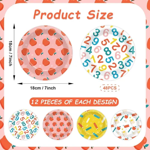 Miniatura 2 de CHUNNIN 48 platos de papel para fiesta de regreso a clases, suministros de fiesta de temporada escolar, 7 pulgadas, platos desechables