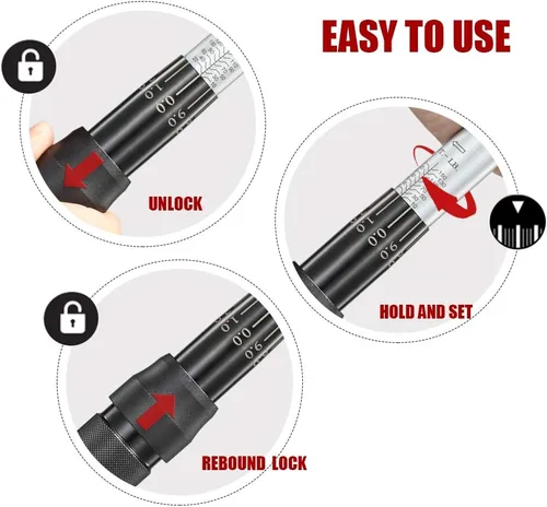 Miniatura 8 de Llave dinamométrica de clic de 1/2 pulgada (10-150 pies-libras/13.6-203.3 Nm) Juego de llave de torque ajustable de doble dirección