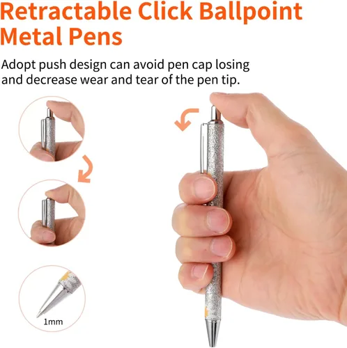 Miniatura 5 de cobee Bling Pens - Paquete de 6 bolígrafos retráctiles de 0.039 pulgadas (0.039 in), con purpurina, tinta negra, punta media, bolígrafos de regalo