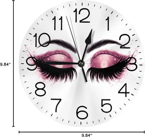 Miniatura 10 de Reloj de pared redondo con pestañas moradas, silencioso, sin tictac, relojes decorativos de cuarzo que funcionan con pilas, relojes de escritorio