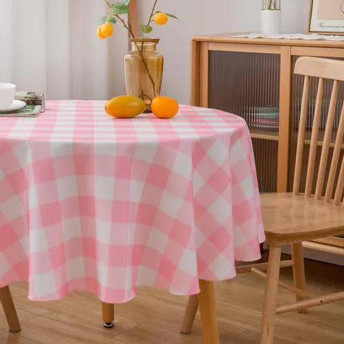 Miniatura 6 de Mantel Redondo Rosa de 60 Pulgadas Mantel a Cuadros Gingham - Cubierta de Mesa de Poliéster Rosa y Blanco a Cuadros Plaid Reutilizable Resistente al