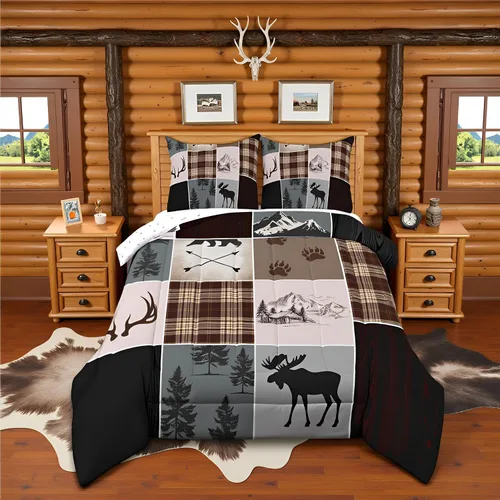 Miniatura 34 de Juego de ropa de cama Happy Camping de Homewish, tamaño individual, con diseño de osos cazadores y pinos, para niños, hombres, adultos, decoración