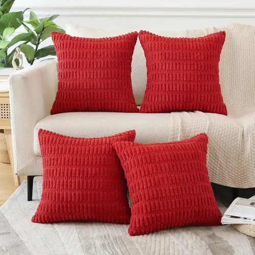 Miniatura 4 de OTOSTAR Juego de 4 fundas de almohada decorativas de pana suave de 16 x 16 pulgadas, fundas de almohada cuadradas a rayas bohemias para decoración