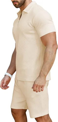 Miniatura 3 de KUYIGO Conjunto de camisa polo y pantalones cortos para hombre, trajes de verano a la moda, casual, de manga corta, traje de 2 piezas para hombre