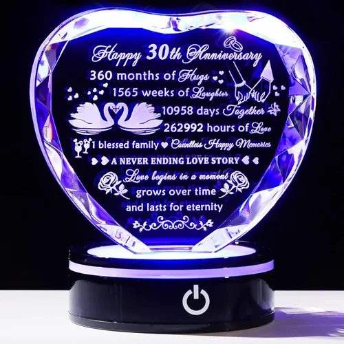 Miniatura 13 de YWHL Regalos de corazón de cristal para parejas con base LED, grabado con láser, regalo de recuerdo de feliz décimo aniversario para esposa, marido
