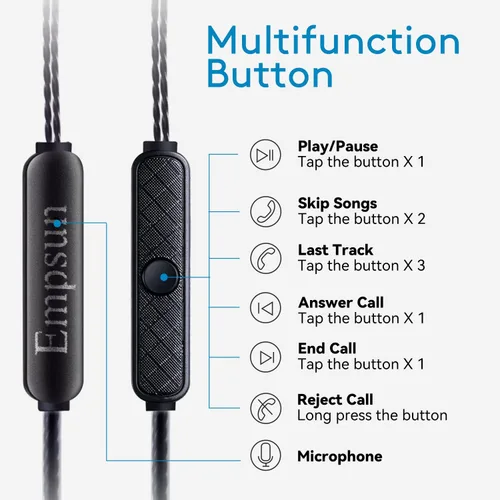 Miniatura 2 de Empsun Auriculares con cable con micrófono, auriculares estéreo con graves, auriculares intrauditivos con aislamiento de ruido compatibles con todos