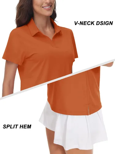 Miniatura 4 de TACVASEN Polo de manga corta con cuello en V para mujer, con protección solar UPF 50+, secado rápido, para golf
