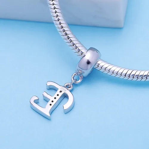 Miniatura 24 de ABUN Abalorio de plata de ley 925 con letra A a la Z, espaciador de inicial, con circonita cúbica transparete colgante, auténtica, para pulseras