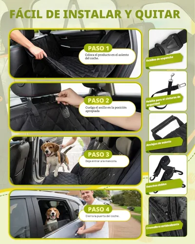 Miniatura 6 de Funda de asiento de coche para perros, funda de asiento para perros 600D resistente y duradera para asiento trasero, hamaca para perros 100%