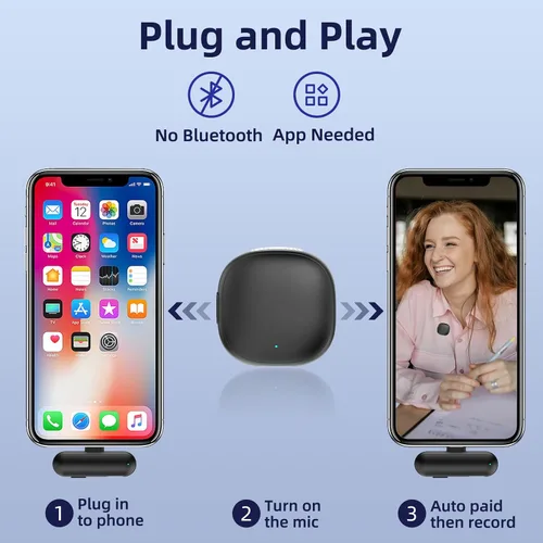 Miniatura 5 de NPTCL Micrófono Lavalier inalámbrico para iPhone 17/16/15 - Mini micrófono con cancelación de ruido Ai USB C Clip en el micrófono de solapa