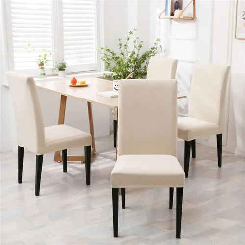 Miniatura 2 de Juego de 6 fundas elásticas para sillas de comedor, color blanco hueso, elásticas, lavables, extraíbles para cocina, hotel, restaurante Blanco roto