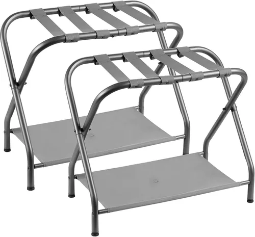 Miniatura 9 de Heybly Portaequipajes, paquete de 2, soporte plegable de acero para maleta con estante de almacenamiento para dormitorio, hotel, marco de acero