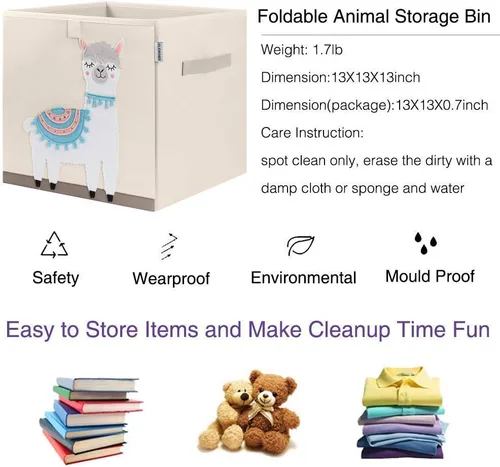 Miniatura 4 de Contenedores plegables de almacenamiento de animales de tela, caja/pecho/organizador para guardería de niños, 13 pulgadas (Lama + jirafa)