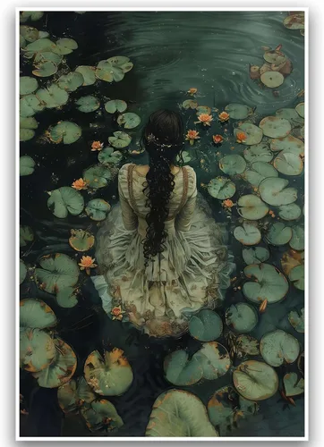 XASUBH Dark Academia Decor Wall Art Cottagecore Arte Gótico Melancólico Póster Victoriano Vintage Imagen de Mujeres Cuadro de Mujer en el Lago 16x24