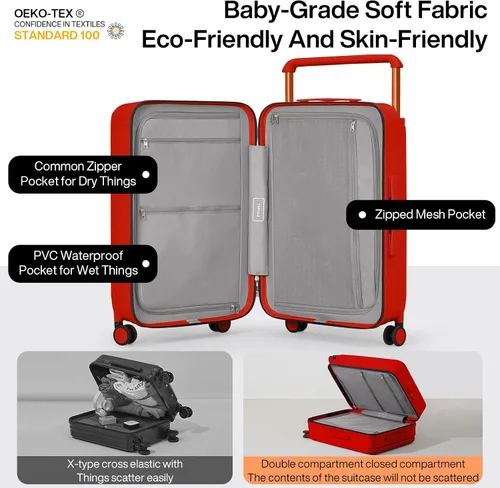 Miniatura 3 de mixi Maletas de equipaje ligeras de mango ancho PC Hardshell equipaje con ruedas giratorias y cerradura TSA, con cubierta, Rojo -, Viajes