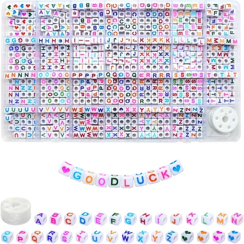 Miniatura 8 de Amaney – 1600 piezas, cuentas acrílicas del alfabeto, 31 estilos, corazón, número, estrella y sonriente, cuentas de 4 x 7 mm para hacer joyería