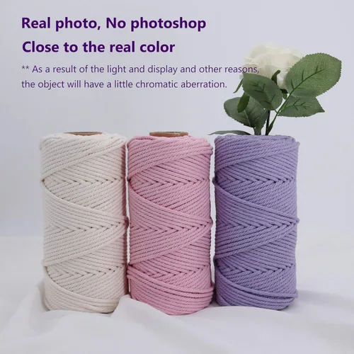 Miniatura 2 de Cordón de macramé de 1/64 pulgadas (0.157 in) de color rosa claro, hilo de algodón natural para tejer a mano a mano, 4 hebras para colgar