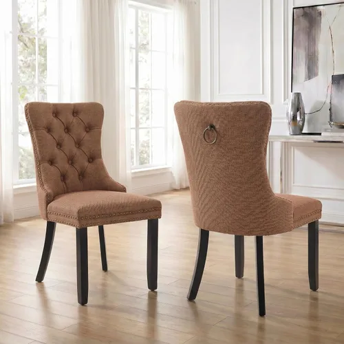 Miniatura 78 de Velvet Dining Chairs Set of 2, Tufted High Chairs with Nailhead Trim, Pull Ring, Black Solid Wood Legs, Elegant Upholstered Accent Chairs for Dining