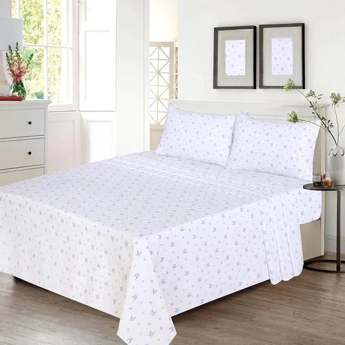 Miniatura 2 de Ruvanti - Juego de sábanas de 100 % algodón, juego de 4 piezas de cama, diseño floral, color azul, ropa de cama tamaño King, tela suave, Phulkari