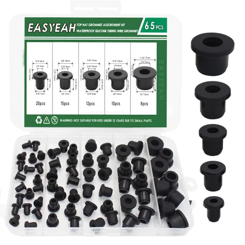 EASYEAH 65 piezas de arandelas de goma con forma de sombrero de copa para cableado, kit surtido impermeable para alambres, arandelas de goma para