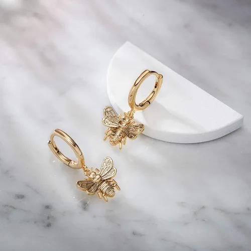 Miniatura 4 de SANNYRA Aretes de aro para mujer, chapados en oro de 14 quilates, circonita cúbica, luna, estrella, rayo, mal de ojo, aretes colgantes para mujer