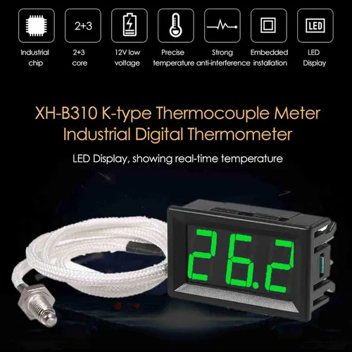 Miniatura 2 de Fafeicy Industrial Digital Thermometer, K Type Thermocouple Probe with LED Display, -30 to 800 Celsius, Perfect for Water Heater and Industrial Green