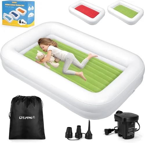 Miniatura 7 de USHMA Cama de viaje para niños pequeños [4 lados] Colchón de aire reversible de 2 colores para niños Cama inflable para niños Cama de viaje