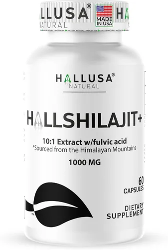 Hallusa HallShilajit - Shilajit del Himalaya 1000 mg, Shilajit para hombres y mujeres, extracto de ácido fúlvico, apoyo energético, 60 cápsulas