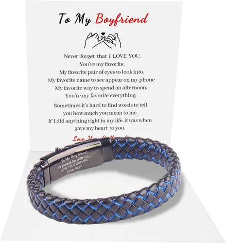 Miniatura 12 de Pulsera de cuero trenzado con texto en inglés «Love You Forever» para hombres y niños, pulsera inspiradora de acero inoxidable, pulsera de cuero