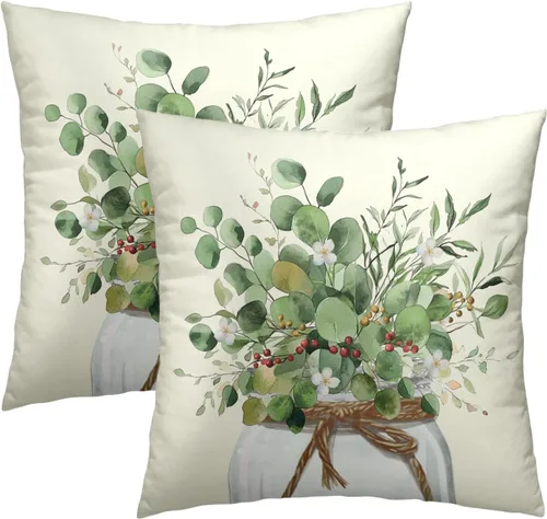 Miniatura 29 de Juego de 2 fundas de cojín decorativas con bandera americana y flores de amapola roja y azul, 16 x 16 pulgadas, fundas cuadradas para sofá, sillón
