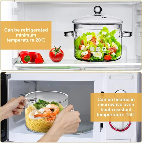 Miniatura 4 de DOITOOL Olla de sopa de vidrio de borosilicato con tapa, 1.4 cuartos de galón, resistente al calor, para fideos instantáneos, comida para bebés