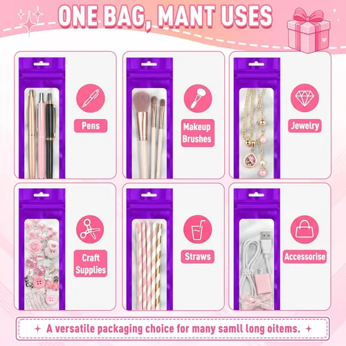 Miniatura 3 de ANZNKU 300 bolsas para bolígrafos, bolsas de Mylar resellables multicolor de 2.7 x 9 pulgadas, bolsas de embalaje con ventana transparente