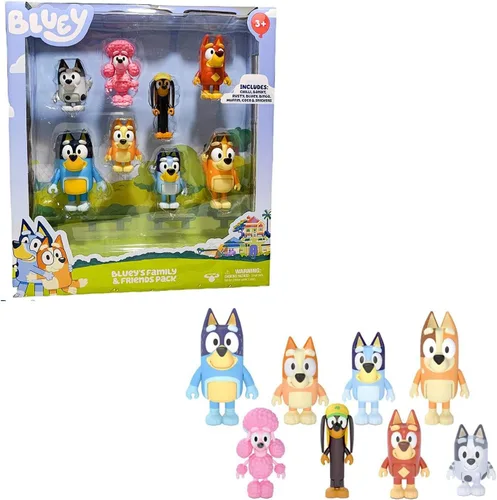 Miniatura 2 de Bluey Family and Friends - Figura de 8 piezas: figuras de acción articuladas de 2.5 pulgadas; Bluey, Bingo, Bandido (papá), chile (mamá), coco