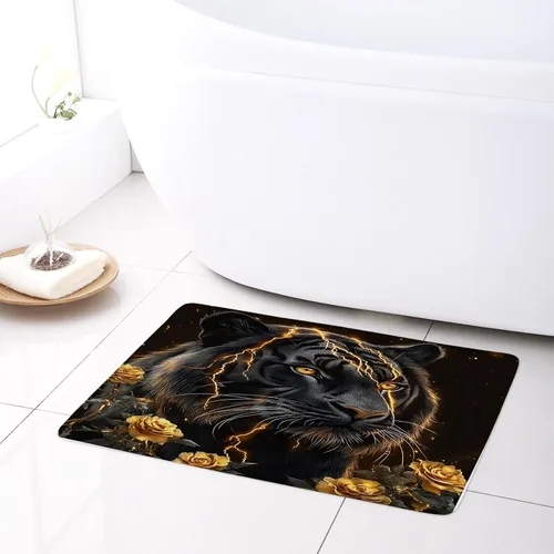 Miniatura 15 de LB Alfombra de baño de mármol negro y dorado, con cita divertida, antideslizante, diseño geométrico abstracto, tapete de espuma viscoelástica, súper