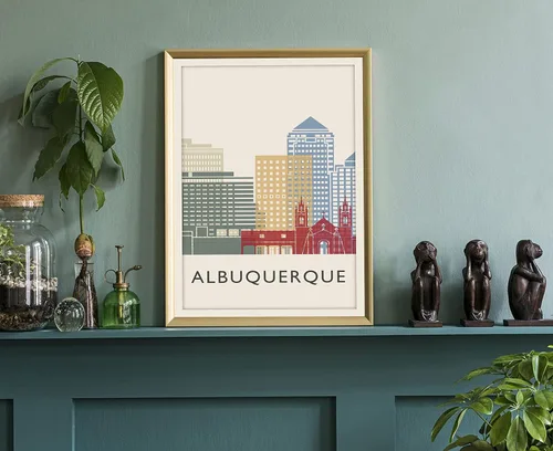 Miniatura 3 de Póster de ilustración de Albuquerque, póster de horizonte de Albuquerque, impresión de paisaje urbano y monumento, ilustración de arte de pared