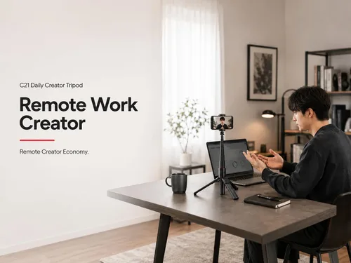 Miniatura 5 de Trípode minimalista Creator para iPhone, trípode compacto de 53 pulgadas con control remoto Bluetooth para vlogging diario, espacio de trabajo