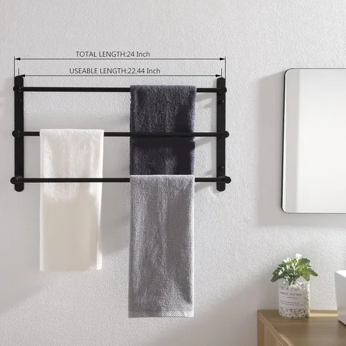 Miniatura 4 de KOKOSIRI Barras de Toalla de Baño Negro Mate para Baño de 3 Niveles con Escalera, Estantes de Toallas Montados en la Pared de Acero Inoxidable