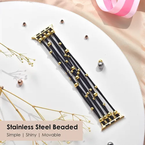 Miniatura 3 de VISOOM Pulsera bohemia con cuentas compatible con Apple Watch de 38/40/41/1.654 in para mujer – Correa elástica de iWatch para mujer para Apple