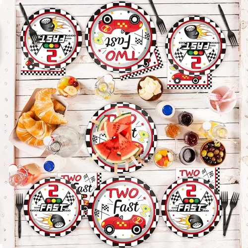 Miniatura 6 de 50 invitados, dos platos y servilletas de cumpleaños rápidos, suministros para fiesta, decoración de fiesta de coches de carreras, juego de vajilla