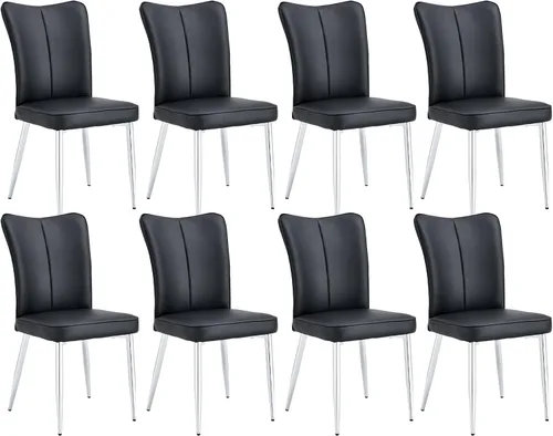 Miniatura 13 de Juego de 2 sillas de comedor de cuero negro, con respaldo de mariposa, modernas sillas de comedor de piel sintética de mediados de siglo, sillas