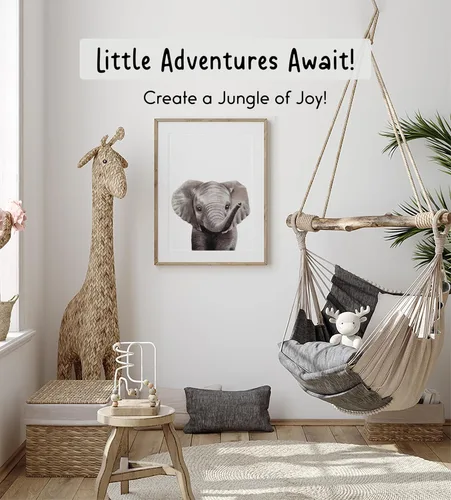 Miniatura 9 de KIU DESIGNS - Juego de 4 arte de pared para guardería de safari, estampado de animales de la selva para guardería, elefante león, jirafa, cebra, sin