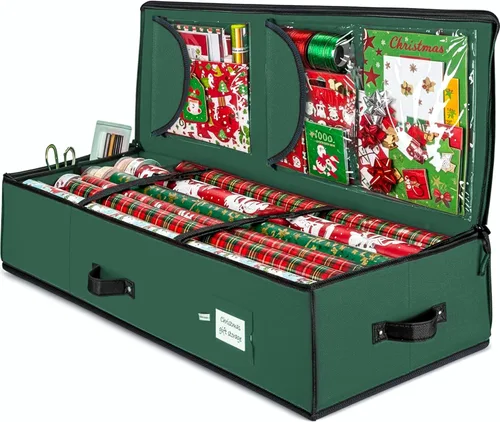 ZOBER Organizador de papel de regalo, contenedores de almacenamiento de papel de regalo de 40 pulgadas con bolsillos interiores para lazos, Verde