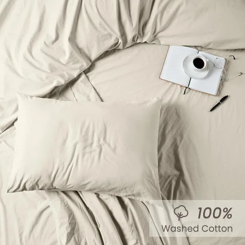 Miniatura 2 de BIOWEAVES 100% Organic Washed Cotton Percale Weave Sheets Twin, GOTS Certified Sheets for Twin Size Bed, 17” Deep Pocket – 3 Piece Set, Frozen Dew