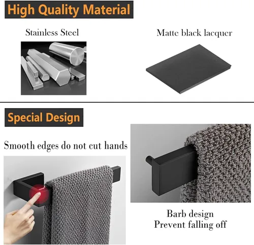 Miniatura 5 de JOPOFI Toallero de mano de 2 piezas, toallero de acero inoxidable grueso para pared de baño, barra de toalla de mano rectangular de diseño moderno