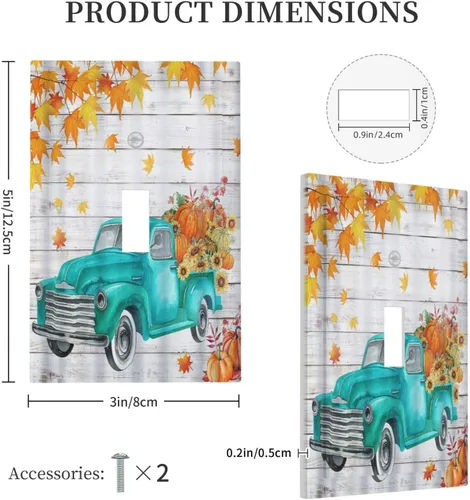Miniatura 5 de Placas de pared vintage de otoño y otoño con una sola palanca, hojas de camión, textura de tablón, cubierta de interruptor de luz de 1 pandilla