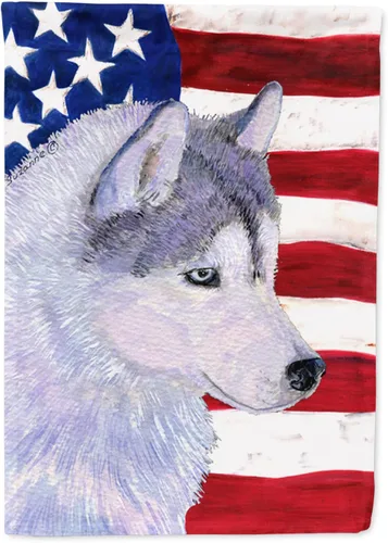 Caroline's Treasures SS4220CHF Bandera estadounidense con bandera de casa de husky siberiano grande para porche, poste decorativo exterior para